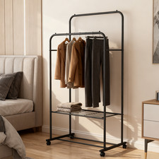 Double Rods Clothes Rack Rolling Clothing Rack for Hanging Clothes Wardrobe Rack