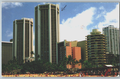 Hawaii Hyatt Regency Hotel Waikiki Beach Honolulu Pineapple Prints Postcard