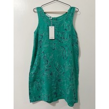 VASNA Linen Floral Sleeveless Mini Dress Women's Size S Green Made in Italy