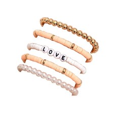 5 Pcs Bohemian Colorful Clay Beaded Stackable Bracelets Set Handmade Polyme - 01