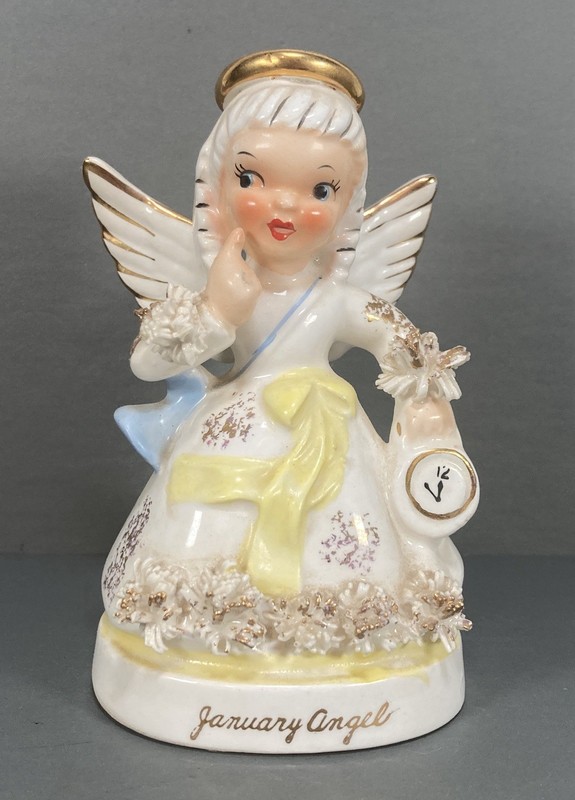 Vintage Napco Porcelain January Birthday Angel Spaghetti Trim Gold Paint