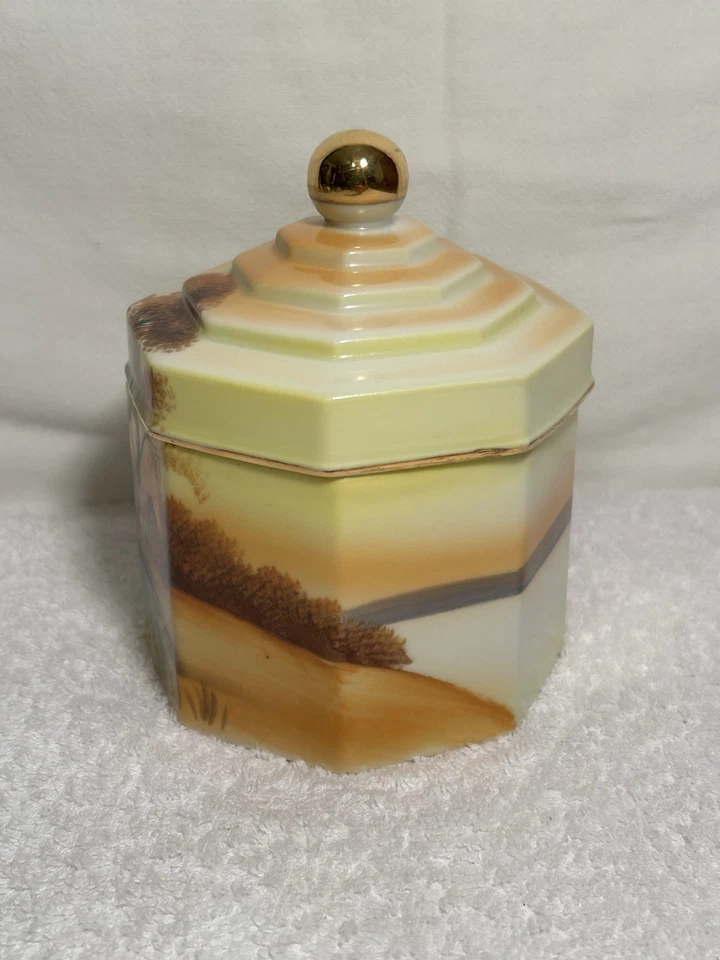 Vintage Noritake Tree In The Meadow Eight Sided Humidor Hand Painted Japan - Image 4 of 4