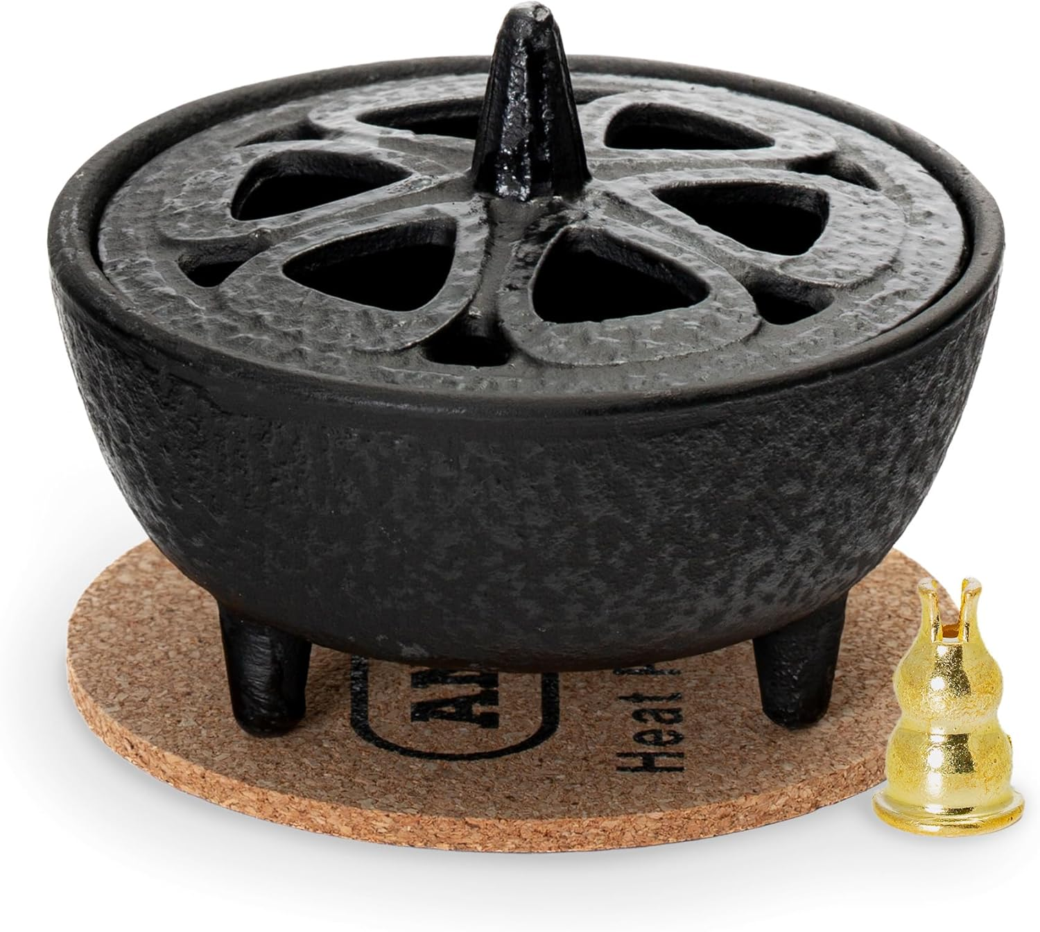 Lotus Flower Incense Burner, Cast Iron Bowl and Lid for Sticks, Cones, Wax Melts