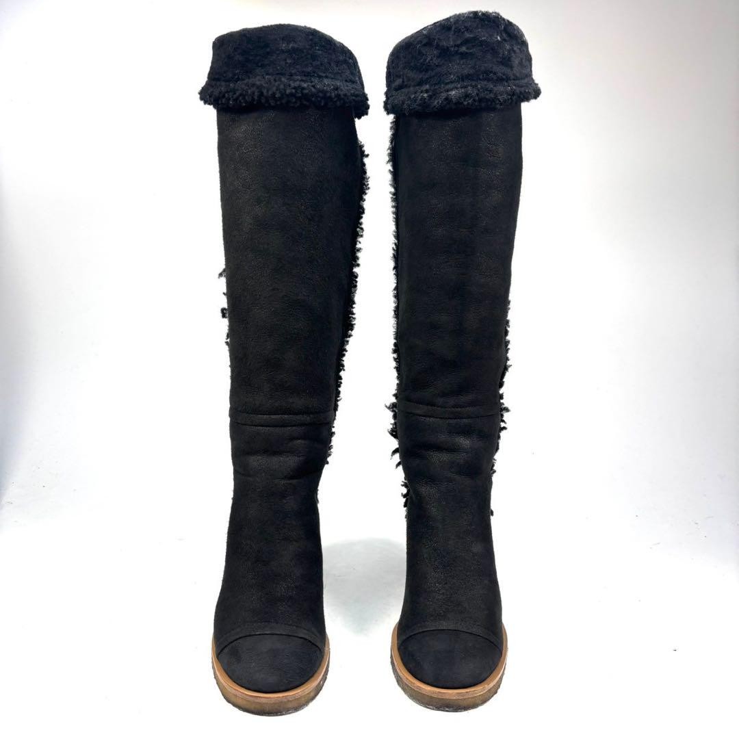 CHANEL long wedge sole Boots Bootie Shoes Women Black COCO MARK | eBay