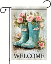 Startlit Patio Welcome Garden Flag 12x18 Inch Double Sided Rustic Flower Floral