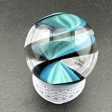 Contemporary Handmade Art Glass Marble .77" Blue Twisty Core Cane Swirl MIB Boro