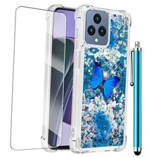 for REVVL 6X 5G Case, REVVL 6 5G Phone Case with Screen Blue Butterfly Pattern