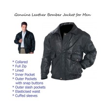 Genuine Leather Bomber Jacket Aviator Style fully lined Pockets Inside Outside