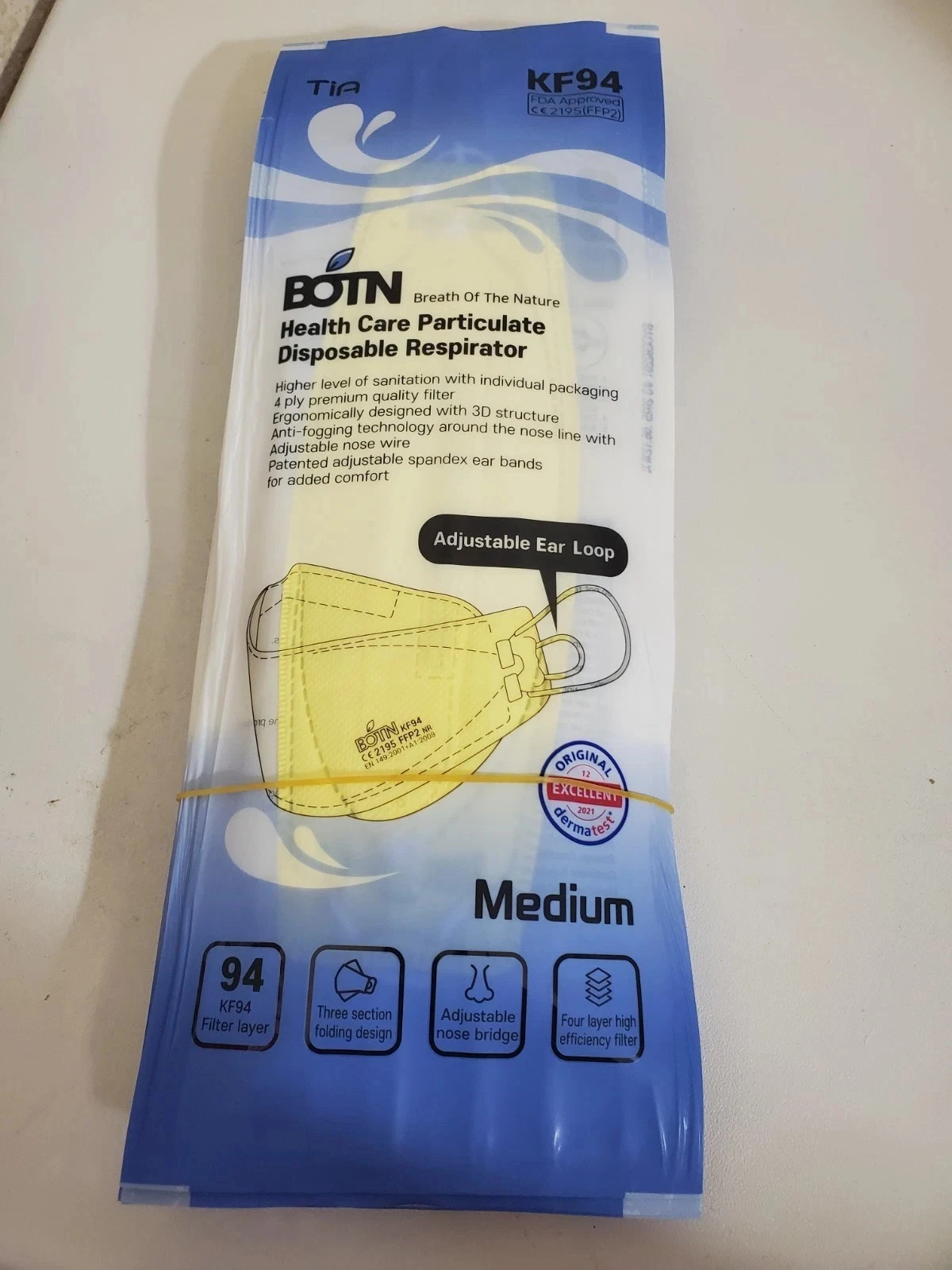 BOTN KF94 Color Yellow Size Medium 10 Mask