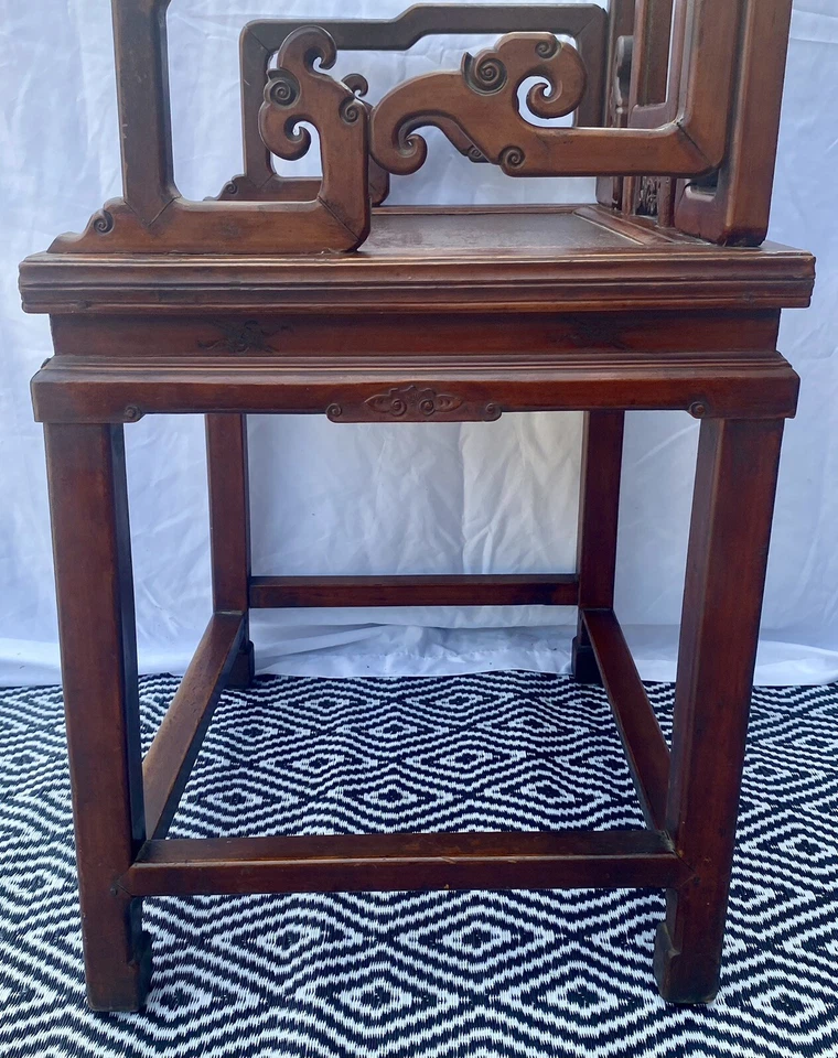 Silla trono de madera dura Hongmu tallada a mano finales del siglo XIX dinastía Qing Foto 4 de 4