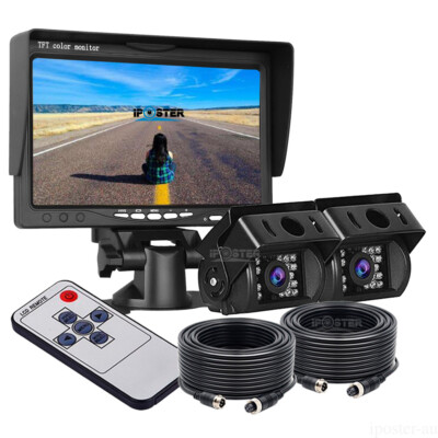 7'' Monitor 12v 24v HD 2x 18 IR CCD Color Reversing Camera Kit For Caravan Truck