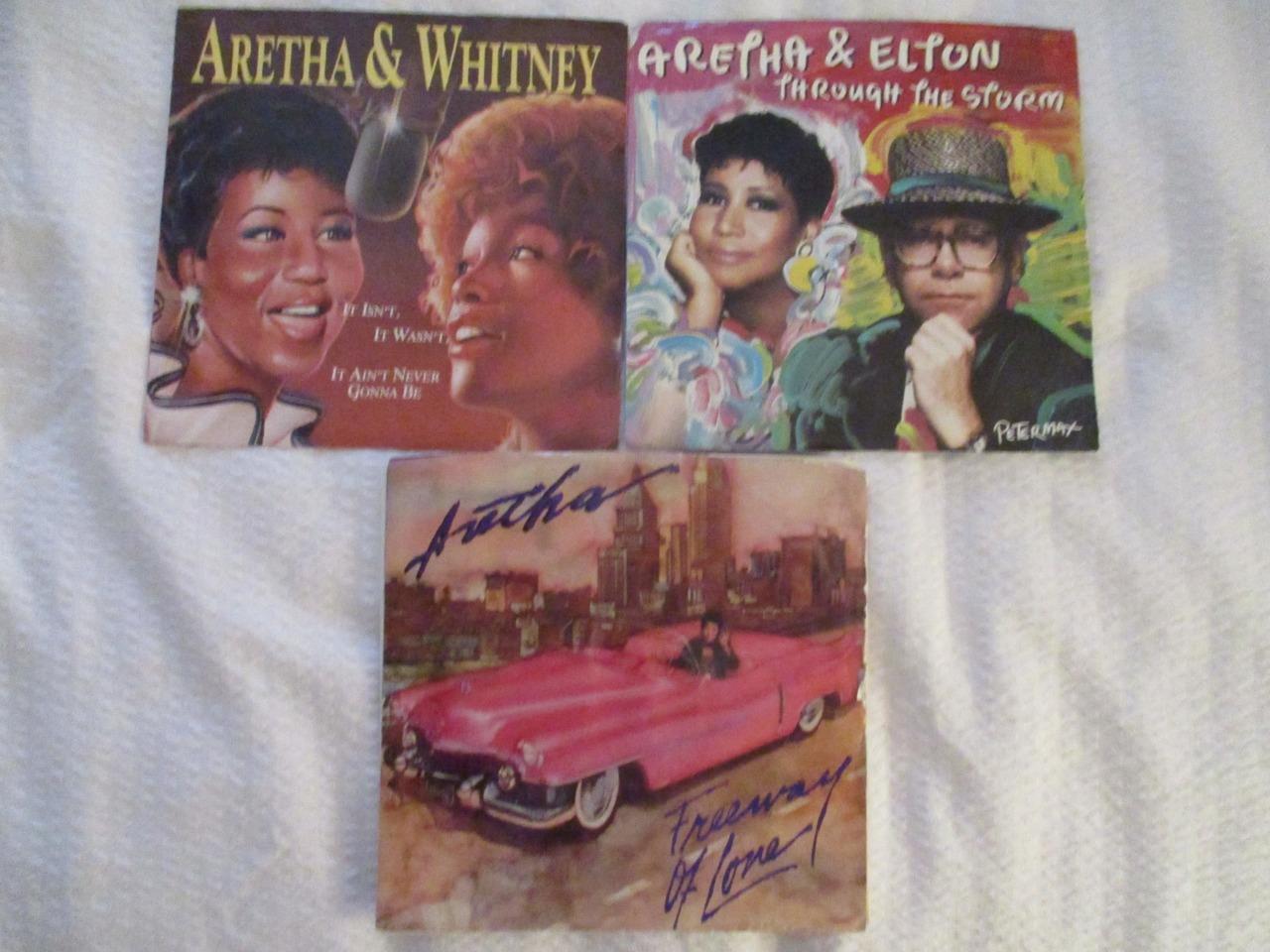 Lot Of 3 Aretha Franklin 45's W/ Elton-Whitney-Freeway Of Love All PS Cleaned