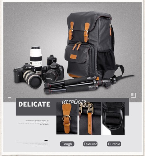 Waterproof Canvas DSLR Camera Backpack Bag Travel Case Pack For Canon Nikon Sony - Picture 3 of 27