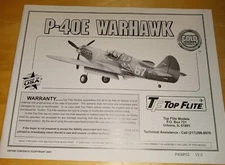 Hobbico Top Flite P-40E Warhawk 60 Scale Manual Instruction Book - New! P406P03