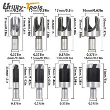 8Pack Carbon Steel Drill Bit Set Wood Plug Hole Cutter Dowel Maker Cutting Shank