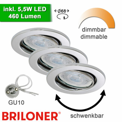 LED Spots dimmbar Einbau Strahler Deckenleuchten Einbauleuchten 68mm Chrom | eBay