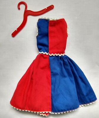 Vintage Barbie Dress FANCY FREE #943 Red and Blue EXC 1960s