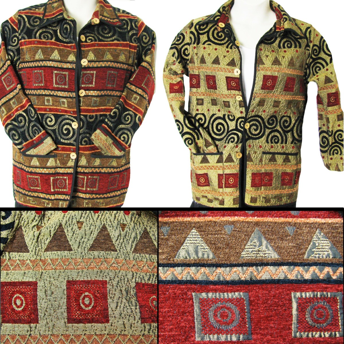 Veste D'art Klimt Réversible LORD & TAYLOR - Doré/Bordeaux - Taille S - Vintage Et Stylée