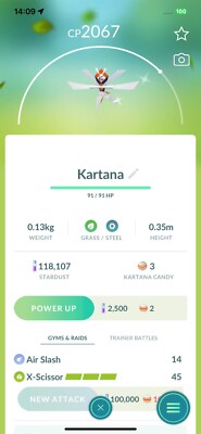 Shiny Kartana - MlNl P T C - Read Description - Pokémon - Go