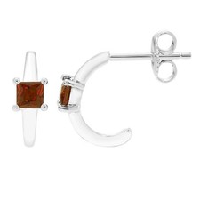 Gemstone Princess Cut Half Hoop Birthstone Earrings in .925 Sterling Silver...