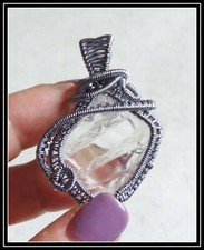 Transparent SEA GLASS hand made wire wrapped pendant, amethyst artistic wire A15