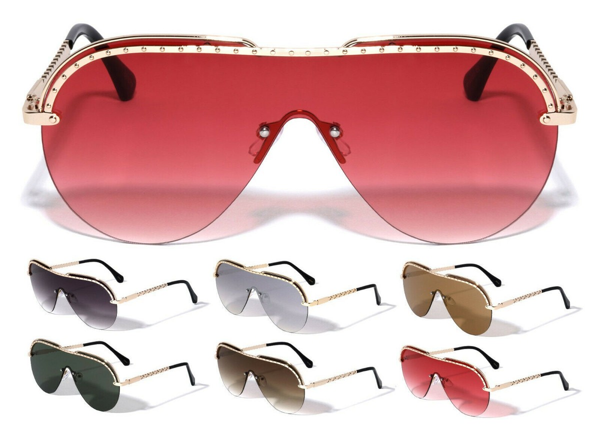 OVERSIZED ONE PIECE SHIELD LENS AVIATOR SUNGLASSES SPORT RETRO