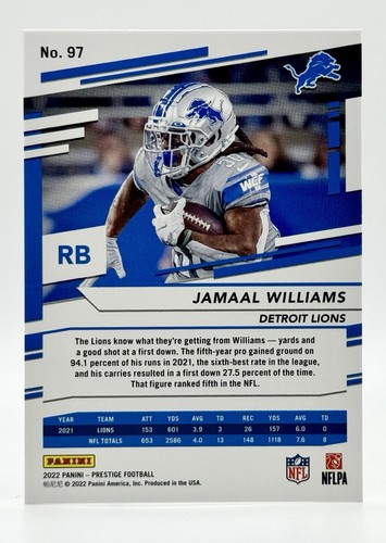 2022 Panini Prestige Xtra Points Stars #97 Jamaal Williams Detroit Lions - Picture 2 of 2