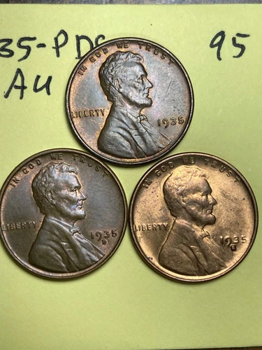 1935-PDS LINCOLN WHEAT CENT SET, ALL "AU" CONDITION, #95