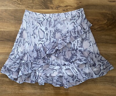 River Island Purple Animal Print Wrap Look Ruffle Mini Skirt, Size 12