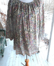 Chaps 1X boho long roomy peasant type paisley top spruce, red, gold, tan India