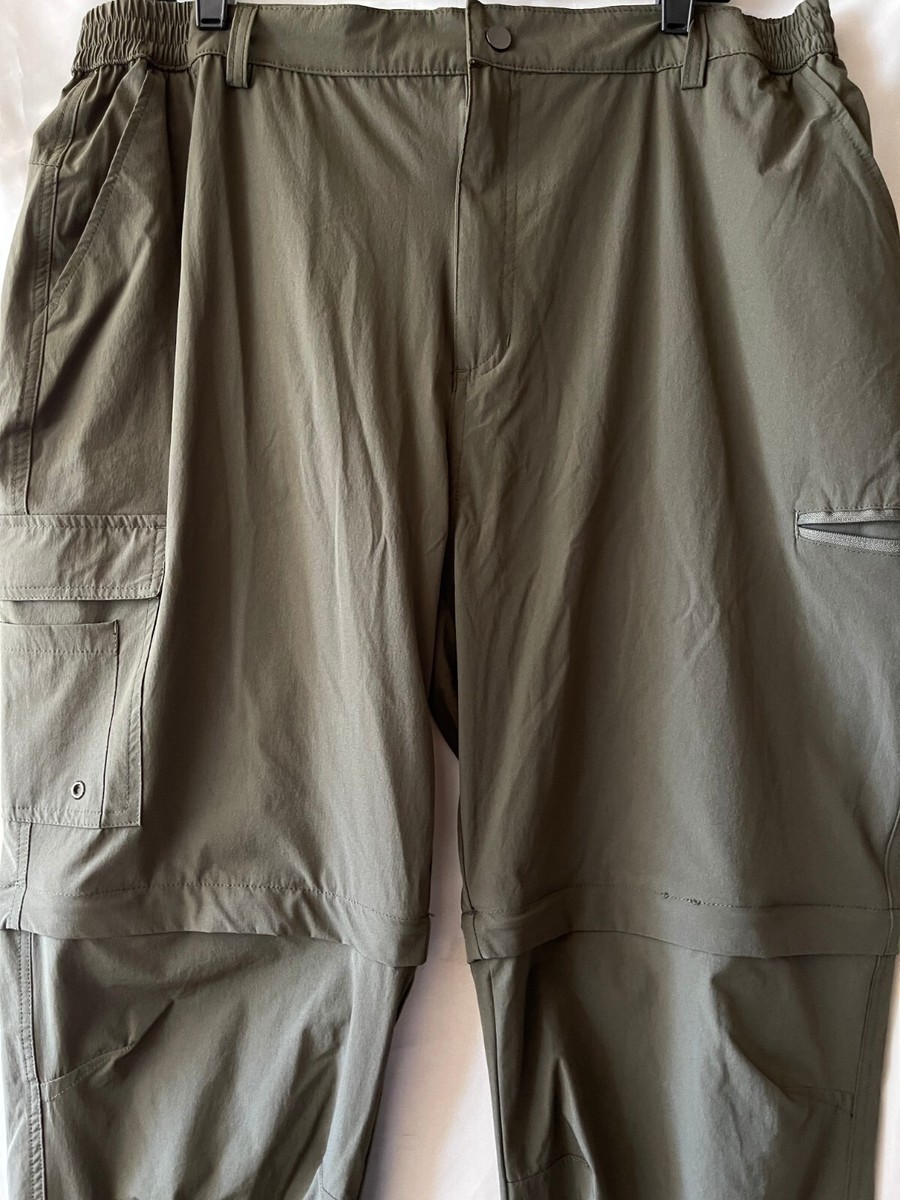 MEN'S ATHLETIC CONVERTIBLE GREEN CARGO PANTS, ZIP OFF LEGS TO