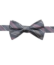 Ryan Seacrest Distinction Mens Pre-Tied Striped Bow-Tie, Charcoal/Pink, One Size