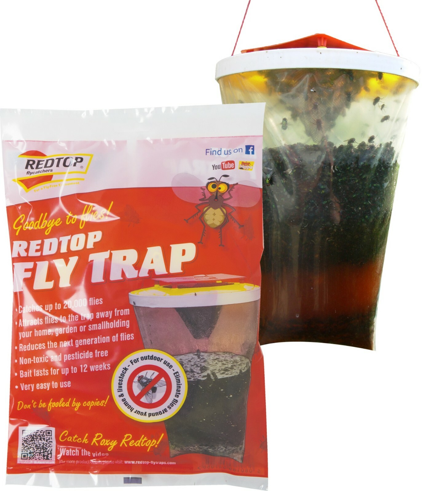 FLY BAG TRAP RED TOP CATCHER KILLS 20,000 FLIES INSECTS PEST CONTROL