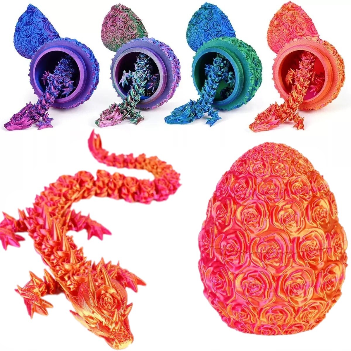 3D Printed Dragon in Rose Dragon Egg, Articulated Dragon Crystal Dragon Gifts