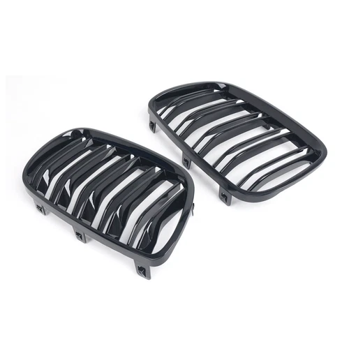 Gloss Black Double Line Front Kidney Grille Grill For 2007-2010 BMW X3 E83 ABS - Foto 5 di 10
