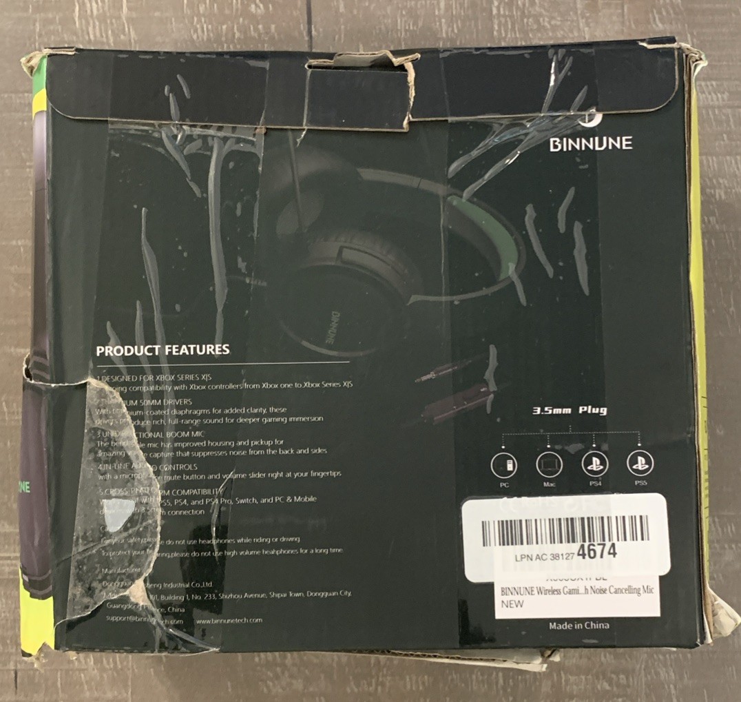 BINNUNE Wired Stereo Gaming Headset BG02 w/Microphone Black Green 3.5mm (READ)