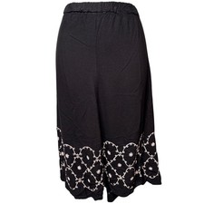 Women's Black Embroidered Floral Midi Skirt L Boho Peasant Cottagecore Folk-Chic