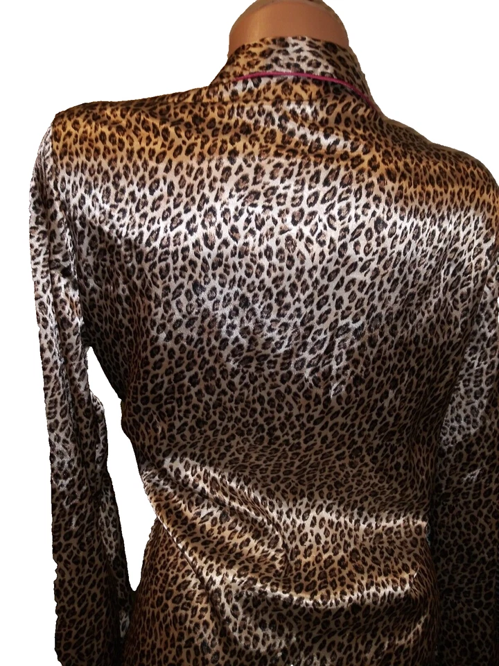 SATIN NIGHTIE SLEEP SHIRT NIGHT BLOUSE sissy SEXY ANIMAL PRINT TOP L 46" - image 2 of 4