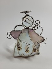 Stained Glass Angel Candle Holder Tea Light Votive 4 Inch Clear/ White Christmas