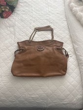 Tory Burch Marion Slouchy Tote Brown Pebbled Leather Chain Shoulder Bag