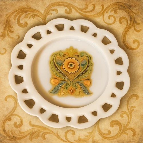 Vintage Hazel Atlas Opaque White Milk Glass Open Lace Edge 8 1/4" Salad Plate