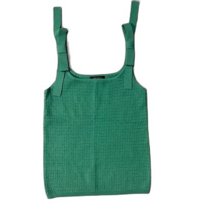 Ann Taylor Petite Sweater Tank Top SP Green Bow Strap Textured Knit Shell
