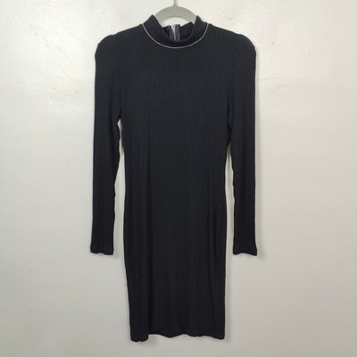LNA Dress Womens Small Black Jewel Neckline Stacey Brushed Rib Mini Knit NWT