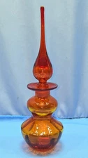 Rainbow Amberina Genie Bottle Decanter with Flame Stopper (Blenko Style) 12" 