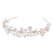 Bridal Headband 15 Inch Rhinestone Pearls Handmade Wedding Hair Accessory
