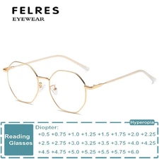 Unisex Metal Polygon Simple Reading Glasses Anti Blue Light Clear Lens Glasses 