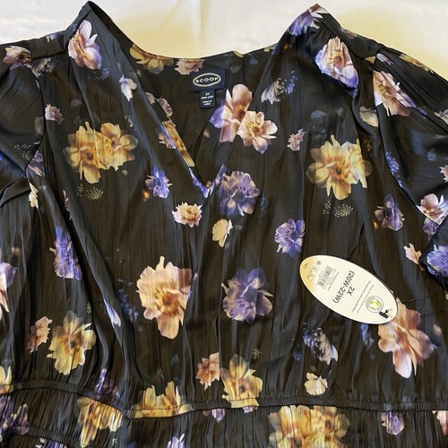 2X Scoop Women's V Neck Plissé Midi Dress Plus Size Black Floral New - Picture 6 of 10