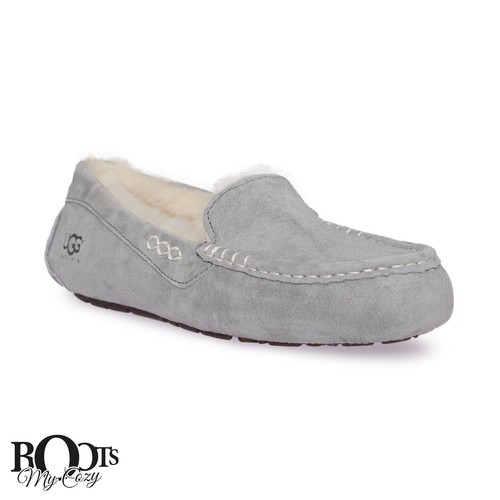UGG ANSLEY GREY SUEDE SLIP ON MOCCASINS SHOES WOMEN'S SLIPPERS SIZE US 7 NEW - Picture 2 of 6