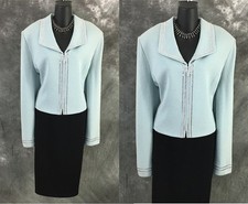 BEAUTIFUL St John evening jacket knit blue rhinestones embellished blazer 16