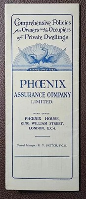 Vintage Phoenix Assurance Company Prospekt Versicherungspolicen Privatwohnungen